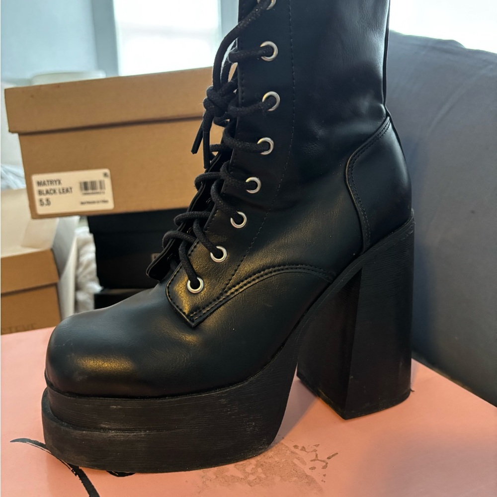 Madden Girl Black Lace Up Boots with Chunky Heel